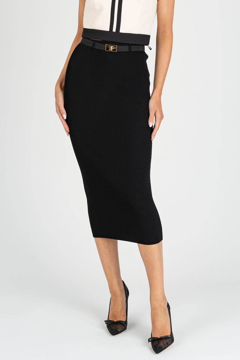 Gonna in Maglia con Cintura Nero