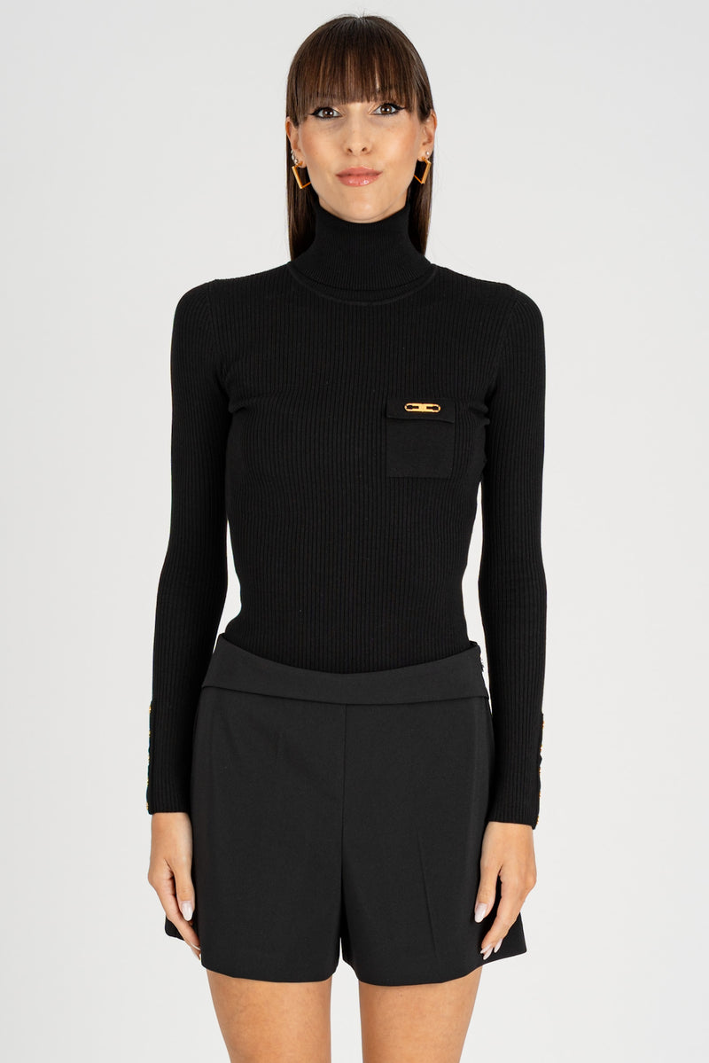 Maglia Dolcevita con Taschino Nero