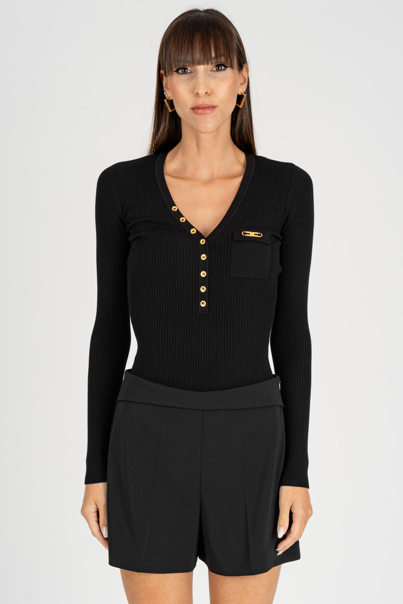 Maglia Scollo a V Nero