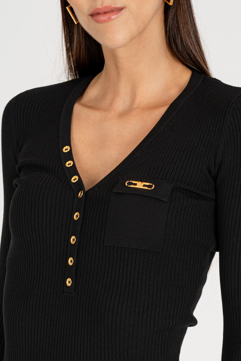 Maglia Scollo a V Nero