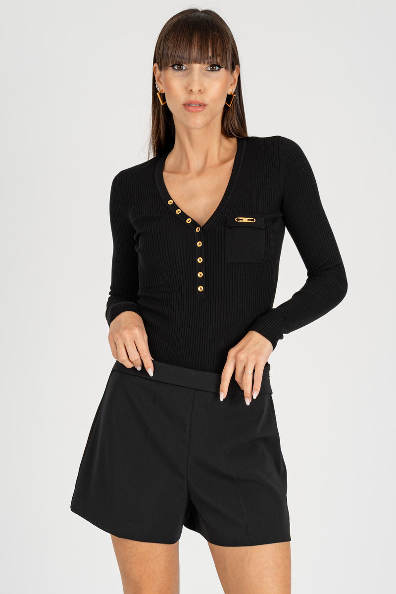 Maglia Scollo a V Nero