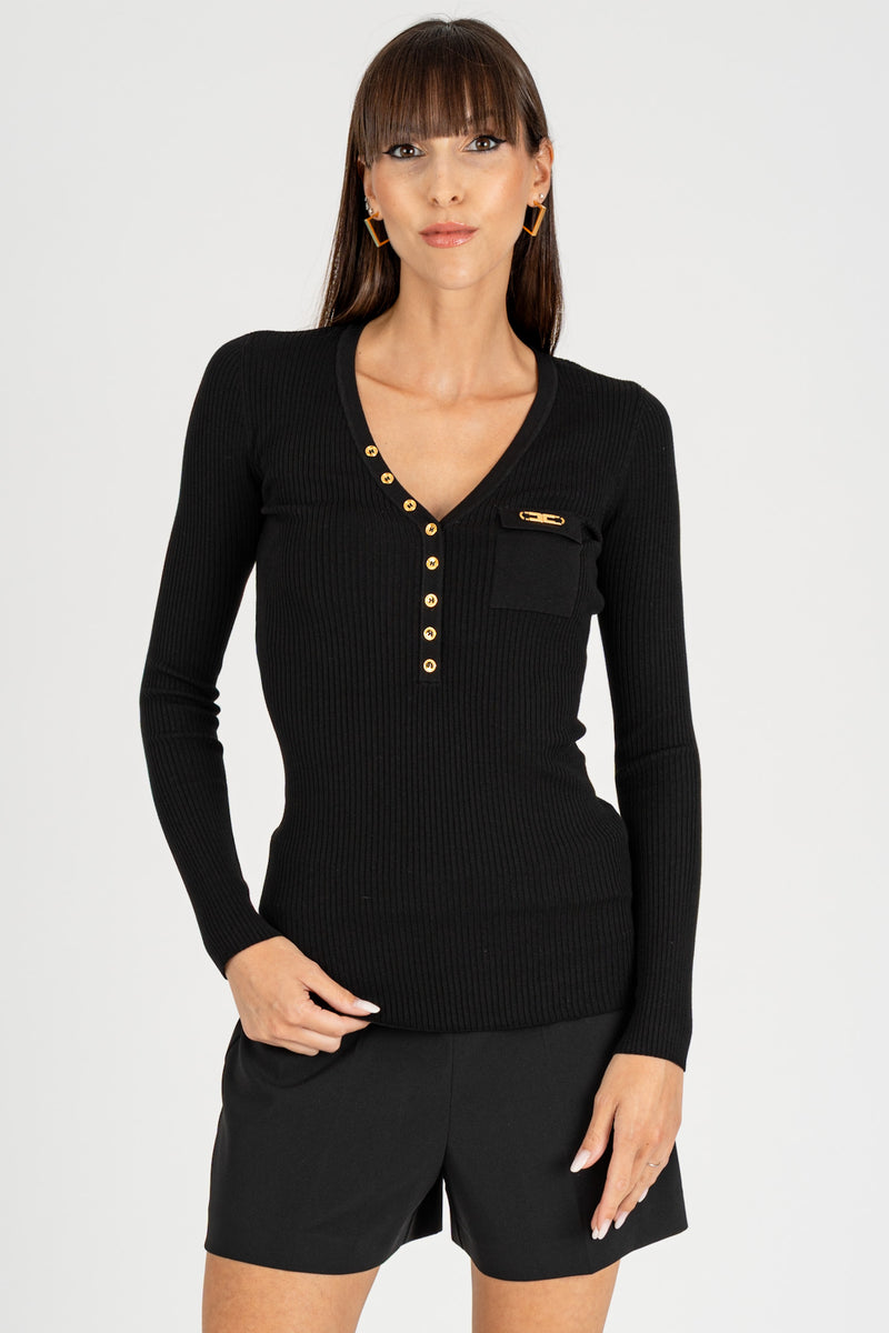 Maglia Scollo a V Nero
