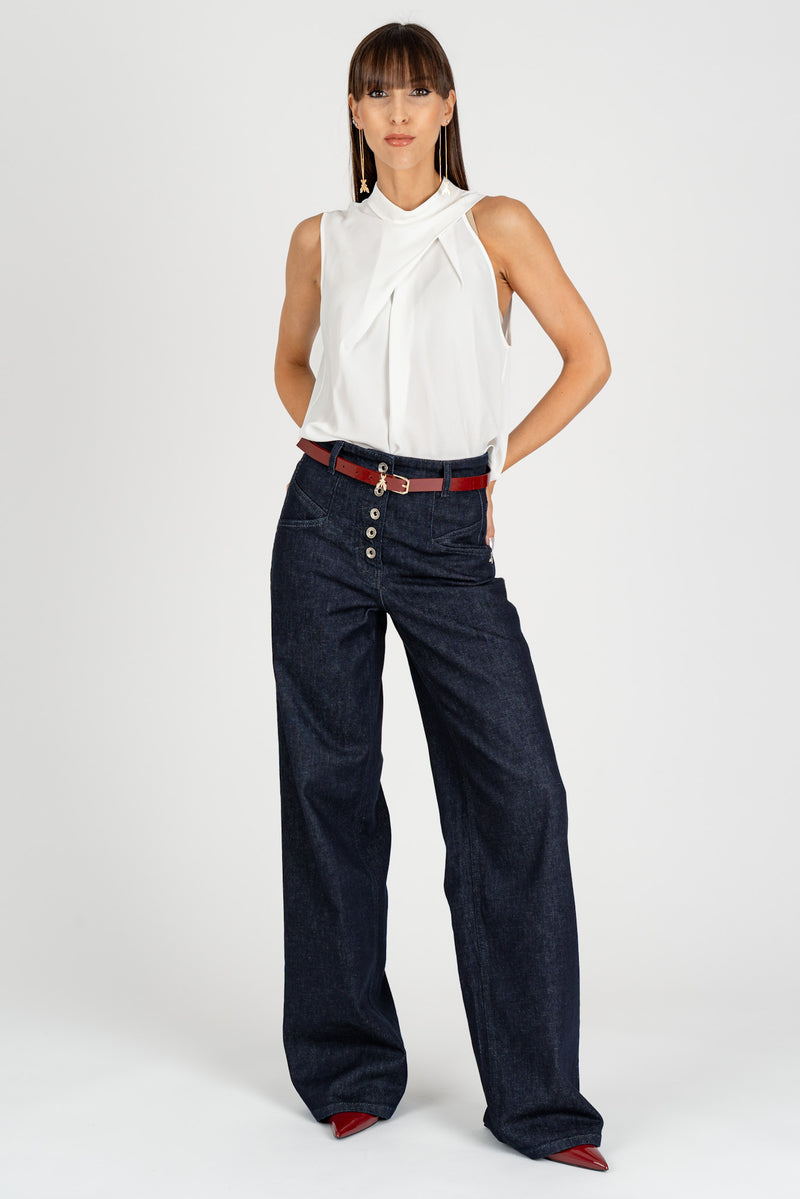 Pantalone Denim Flare Blue Rise Wash