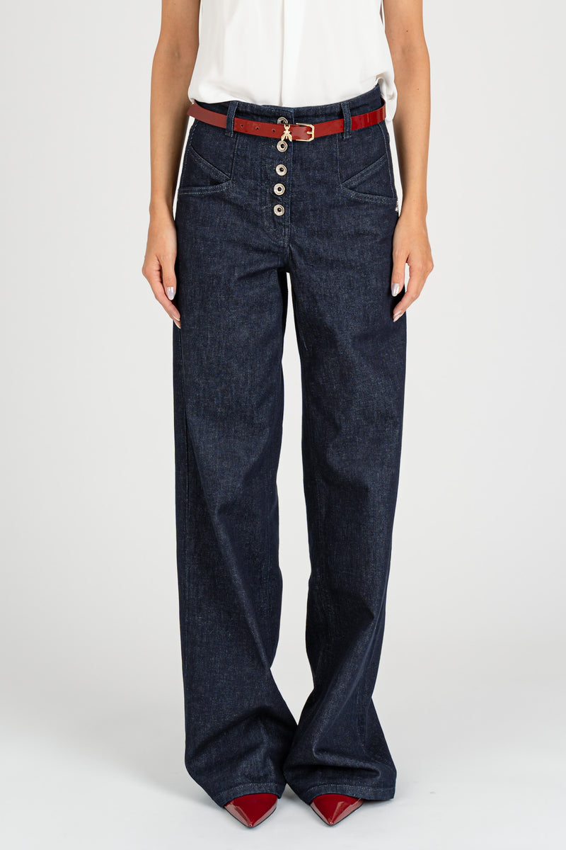 Pantalone Denim Flare Blue Rise Wash