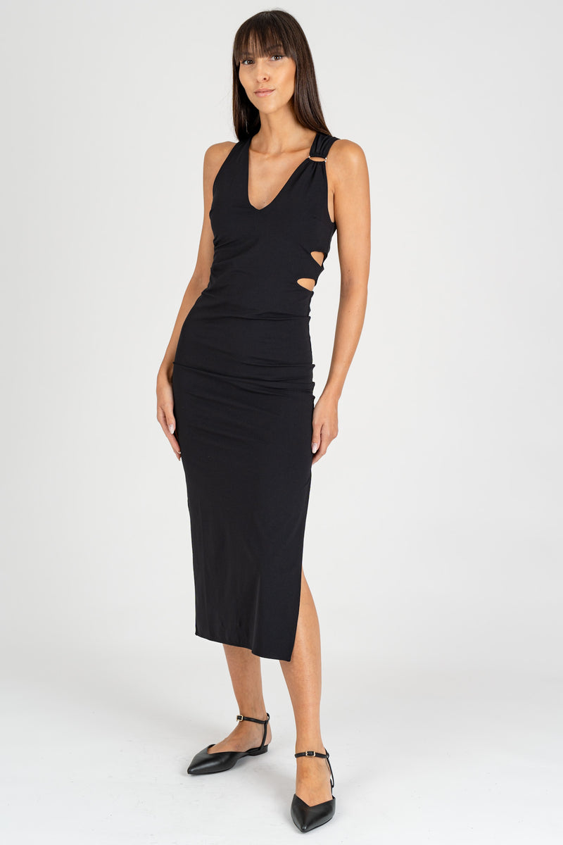 Abito Midi Cut-Out Nero