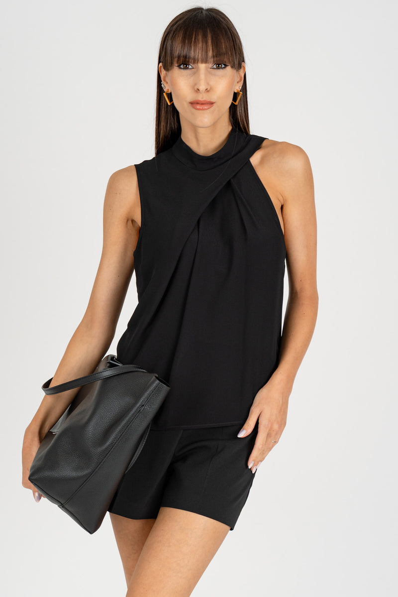 Top con Drappeggio Nero