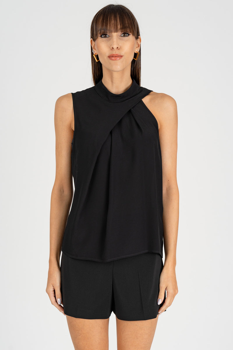 Top con Drappeggio Nero