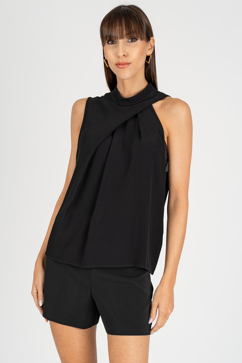 Top con Drappeggio Nero