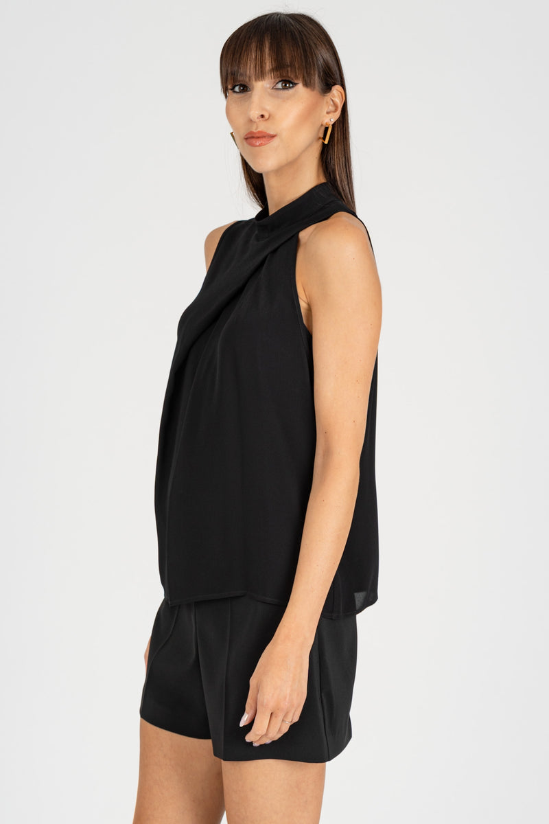 Top con Drappeggio Nero