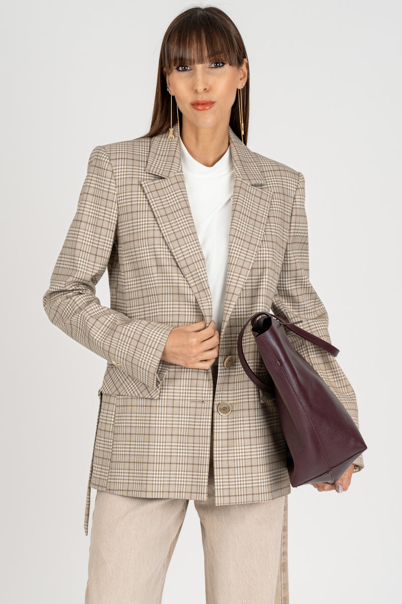Giacca Blazer a Quadri Stone Beige Check