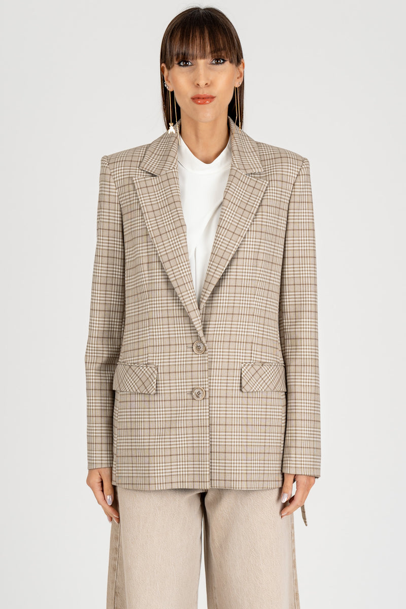 Giacca Blazer a Quadri Stone Beige Check