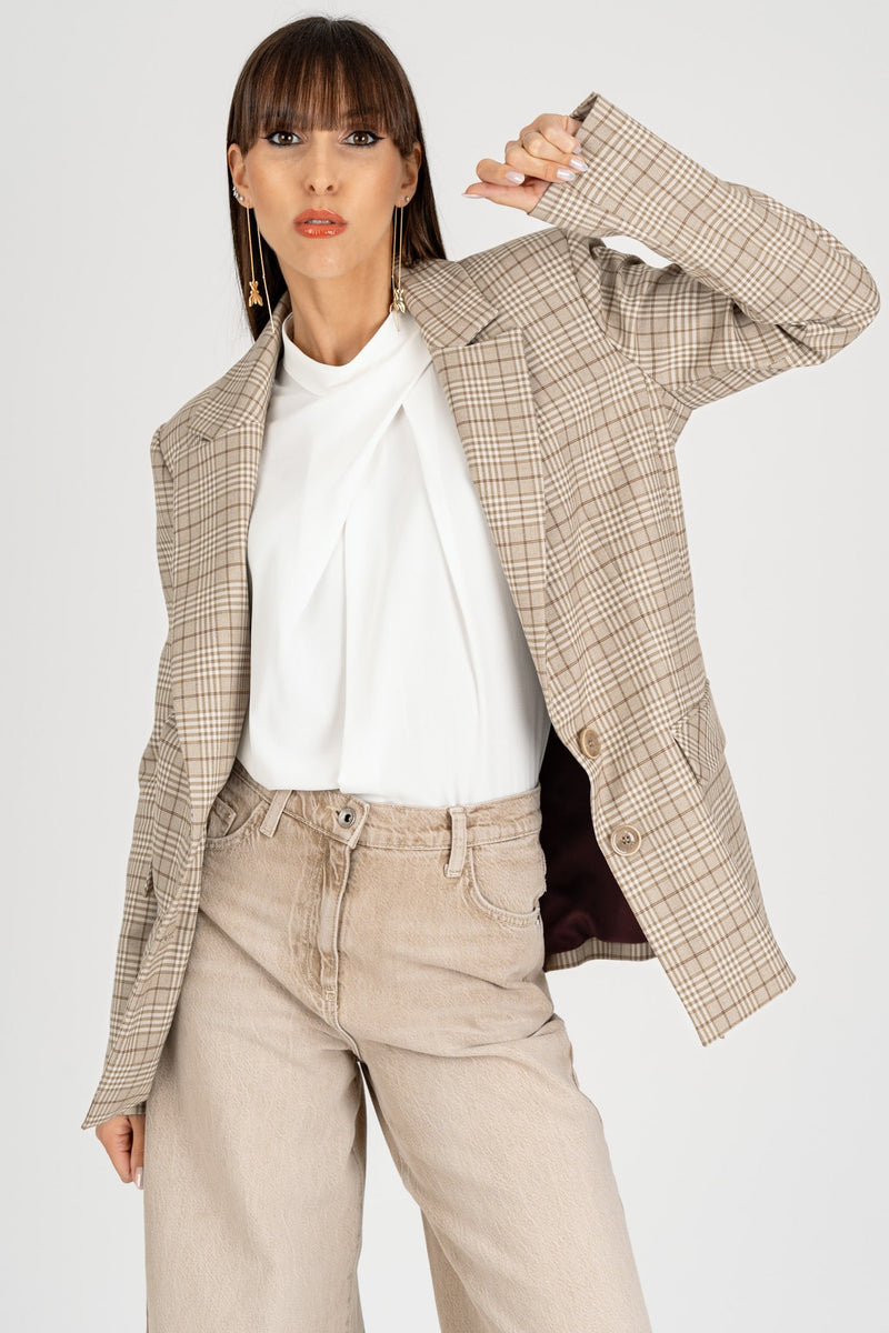 Giacca Blazer a Quadri Stone Beige Check