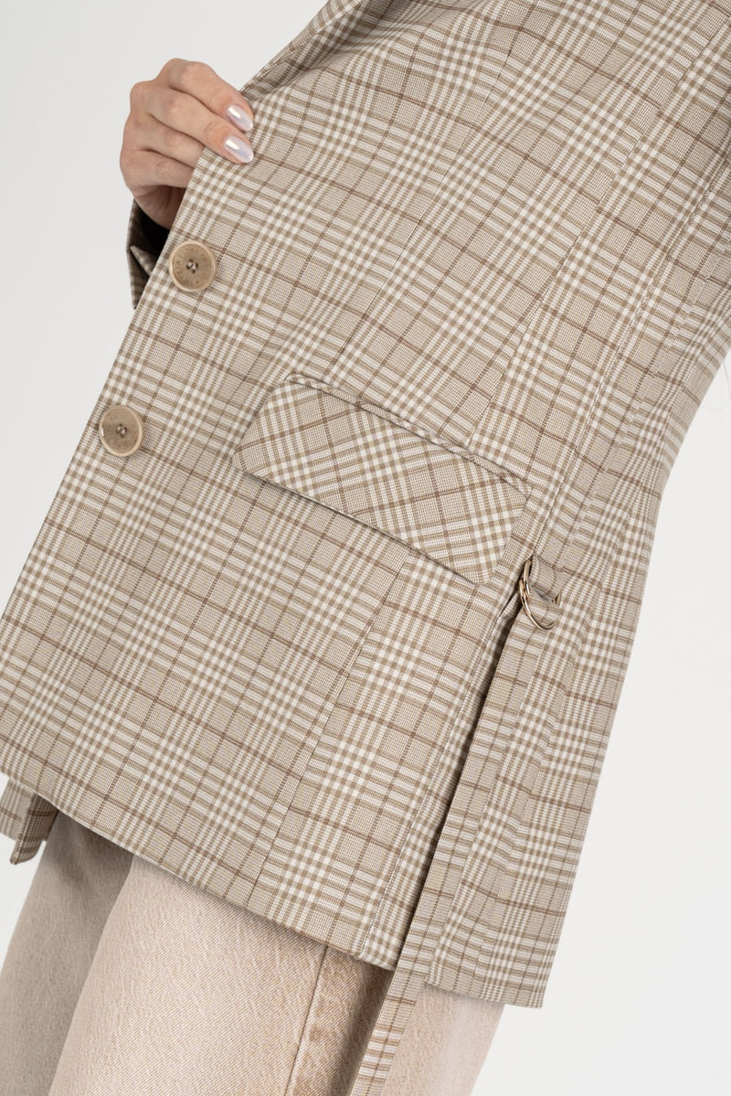 Giacca Blazer a Quadri Stone Beige Check