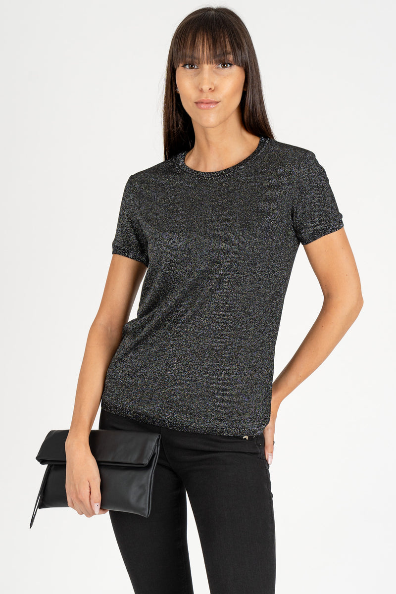 Maglia Manica Corta Lurex Nero