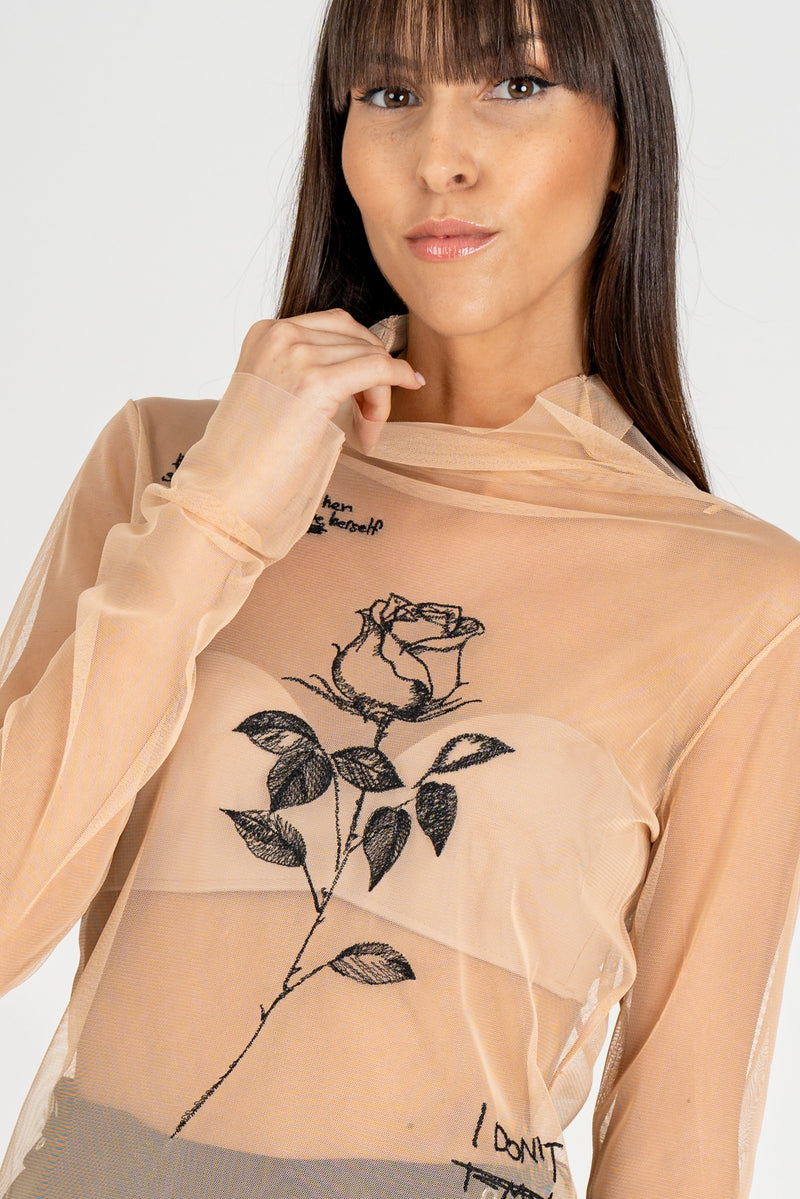 Maglia Tulle Ricamo Nude Tattoo