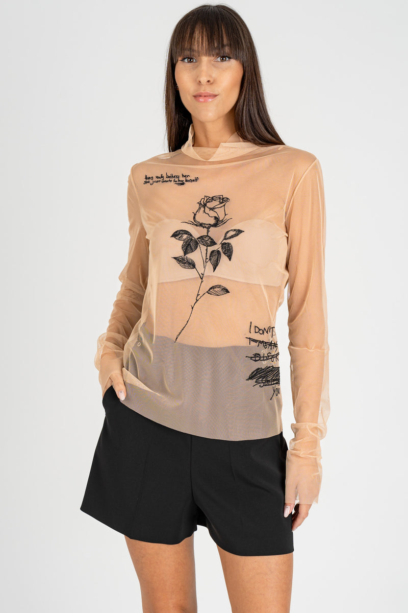 Maglia Tulle Ricamo Nude Tattoo