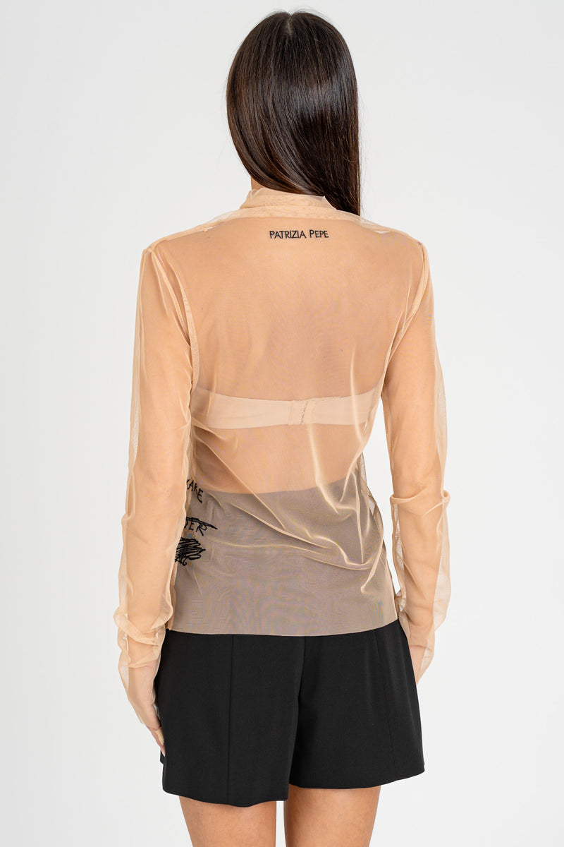 Maglia Tulle Ricamo Nude Tattoo