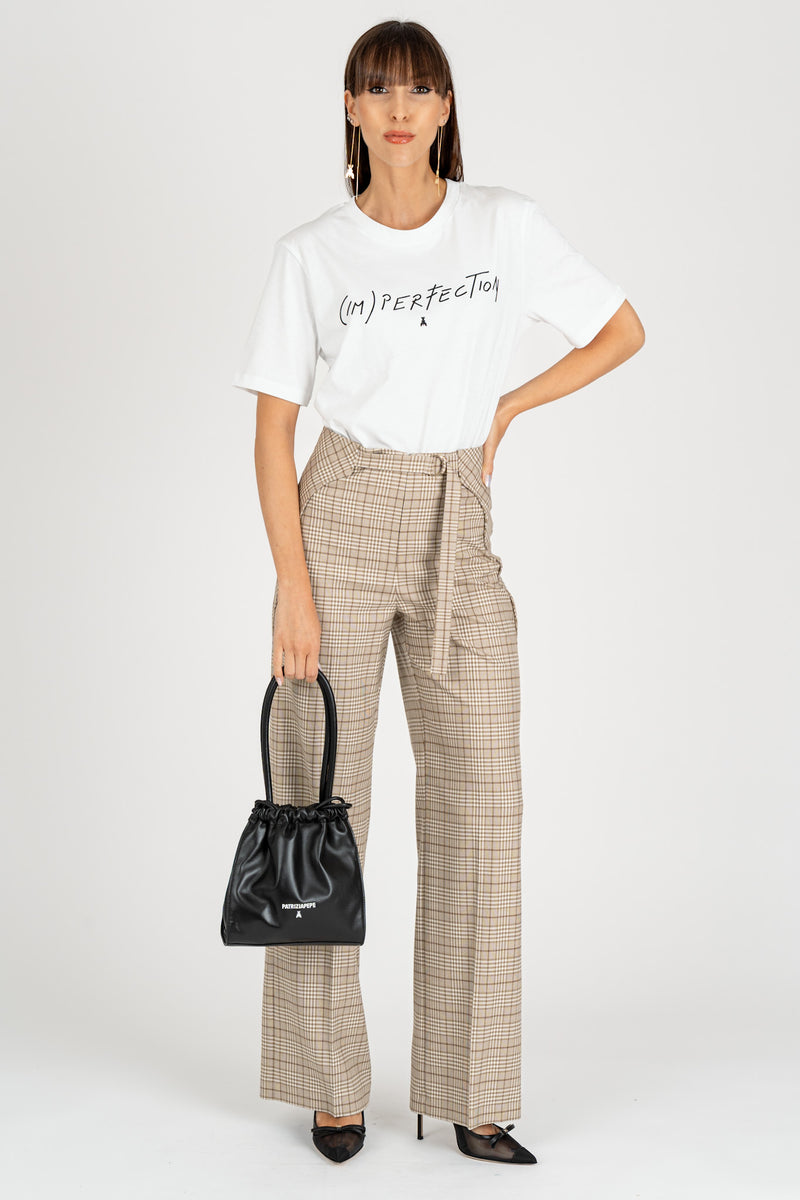 Pantalone Fluido Checked Stone Beige Check