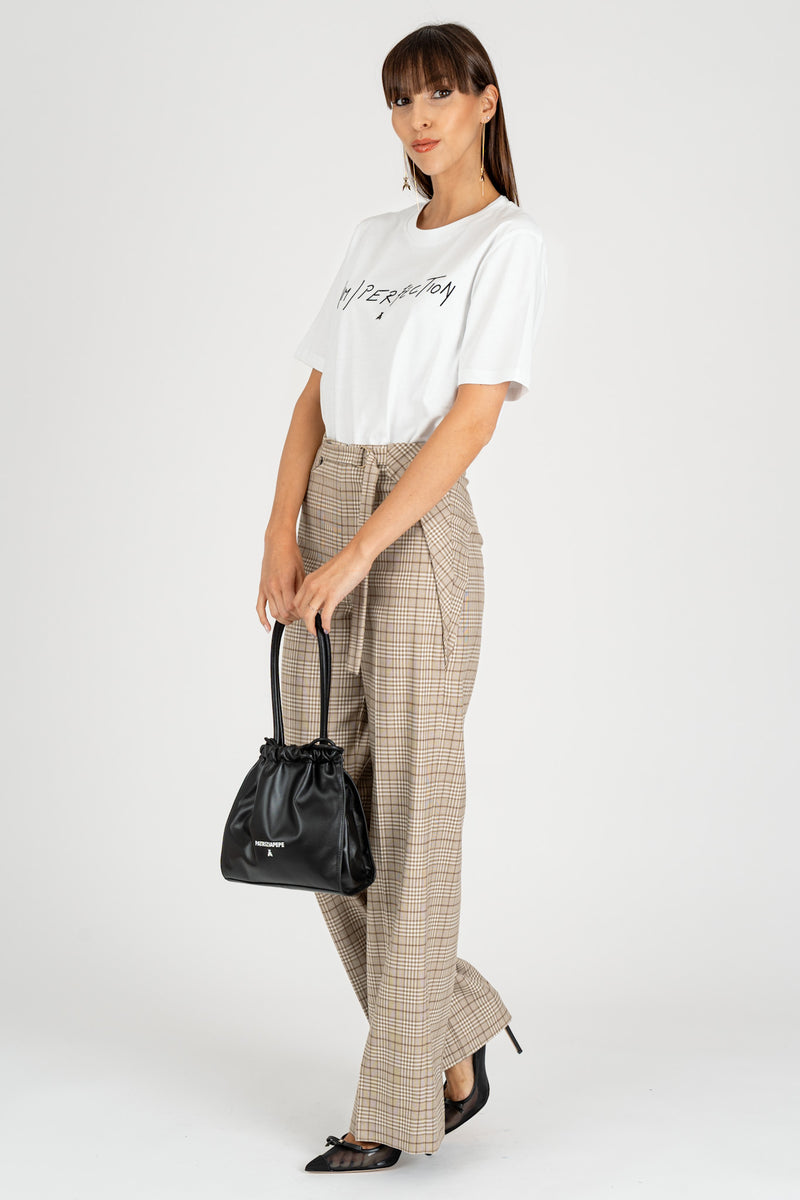 Pantalone Fluido Checked Stone Beige Check