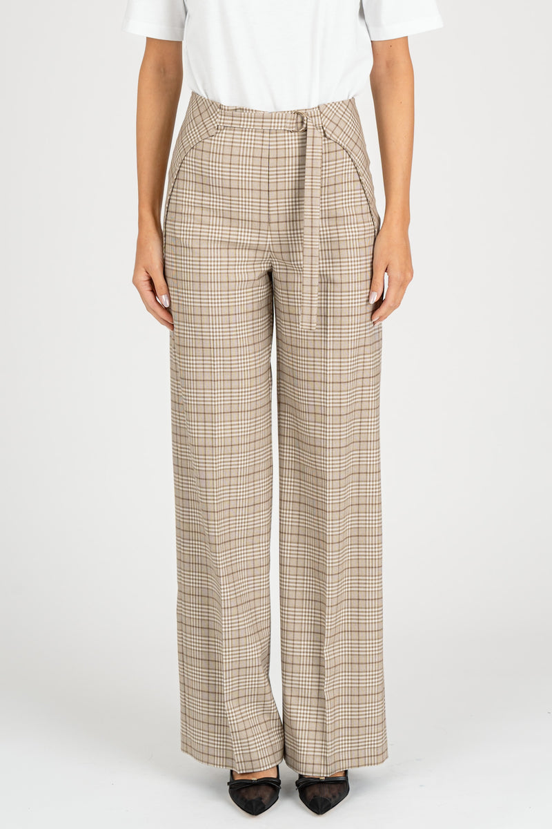 Pantalone Fluido Checked Stone Beige Check