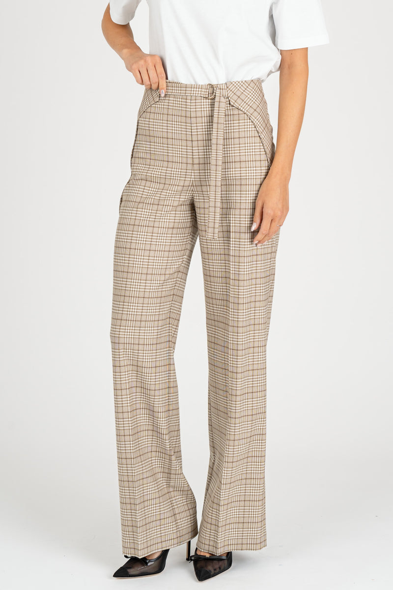 Pantalone Fluido Checked Stone Beige Check