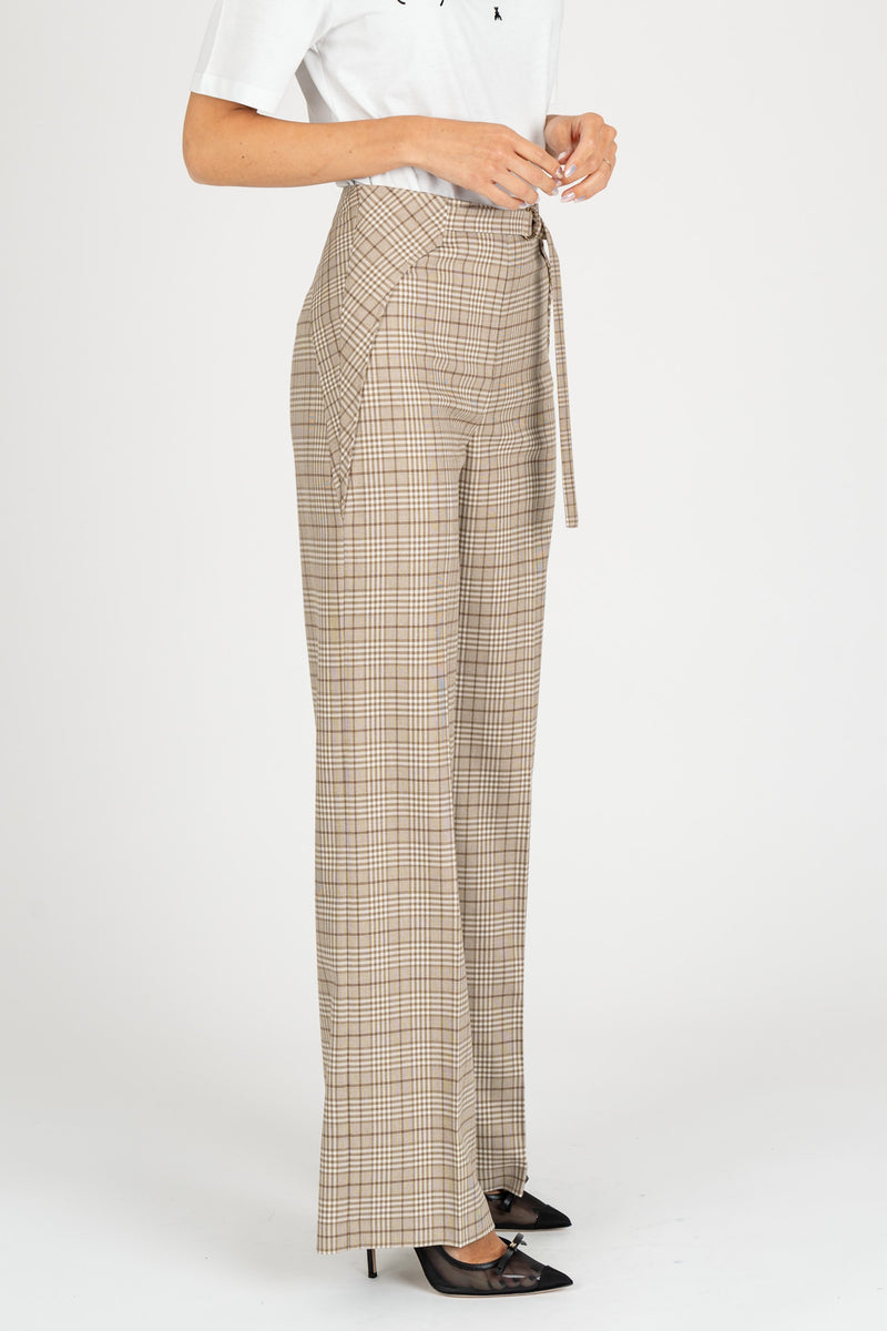 Pantalone Fluido Checked Stone Beige Check