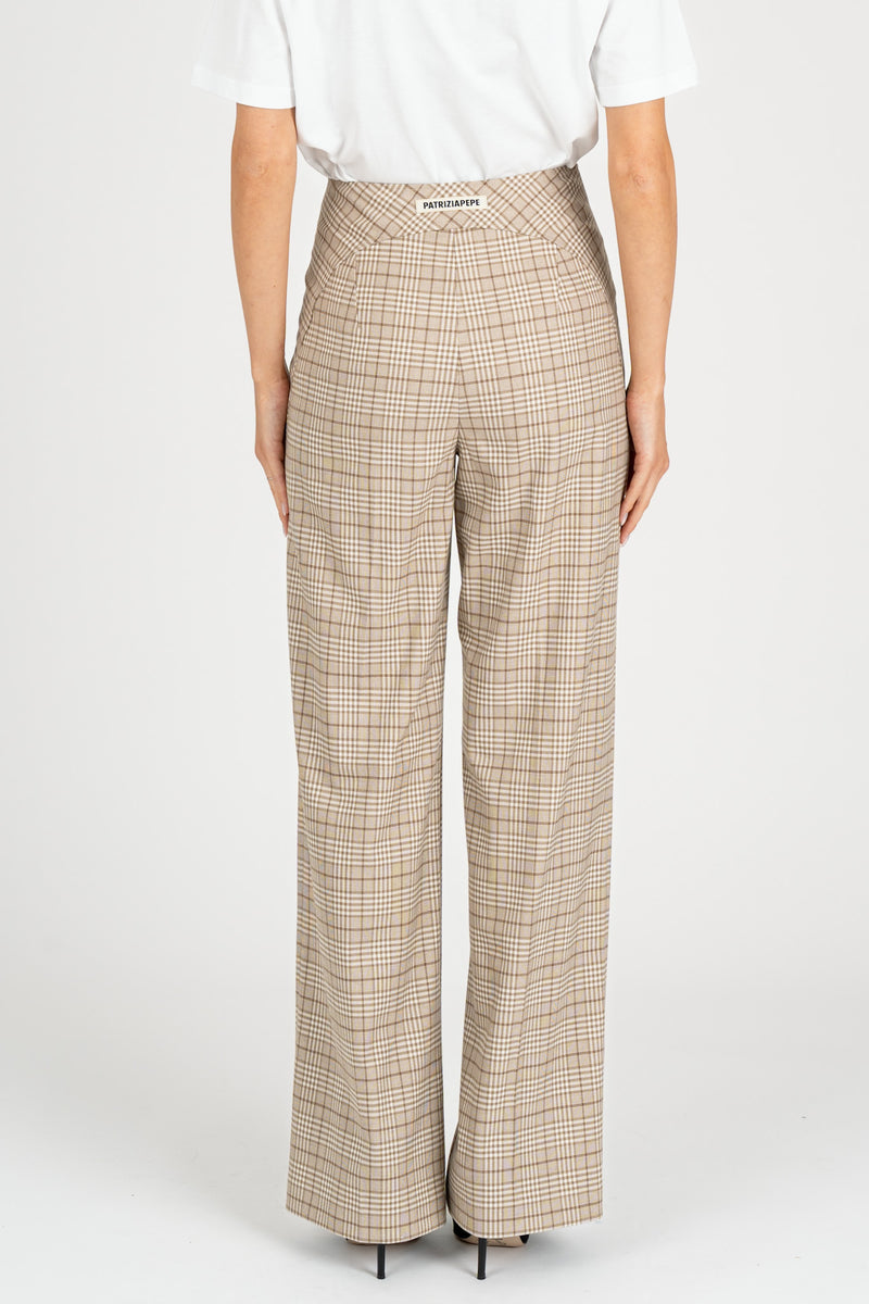 Pantalone Fluido Checked Stone Beige Check