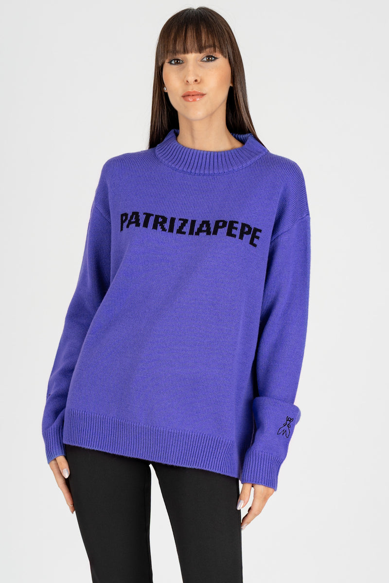 Maglia Logo Jacquard Digital Violet