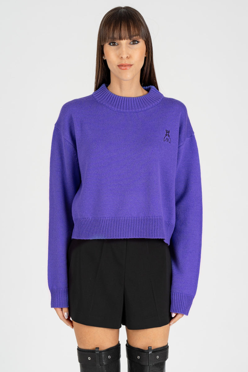 Maglia Crop Logo Jacquard Digital Violet
