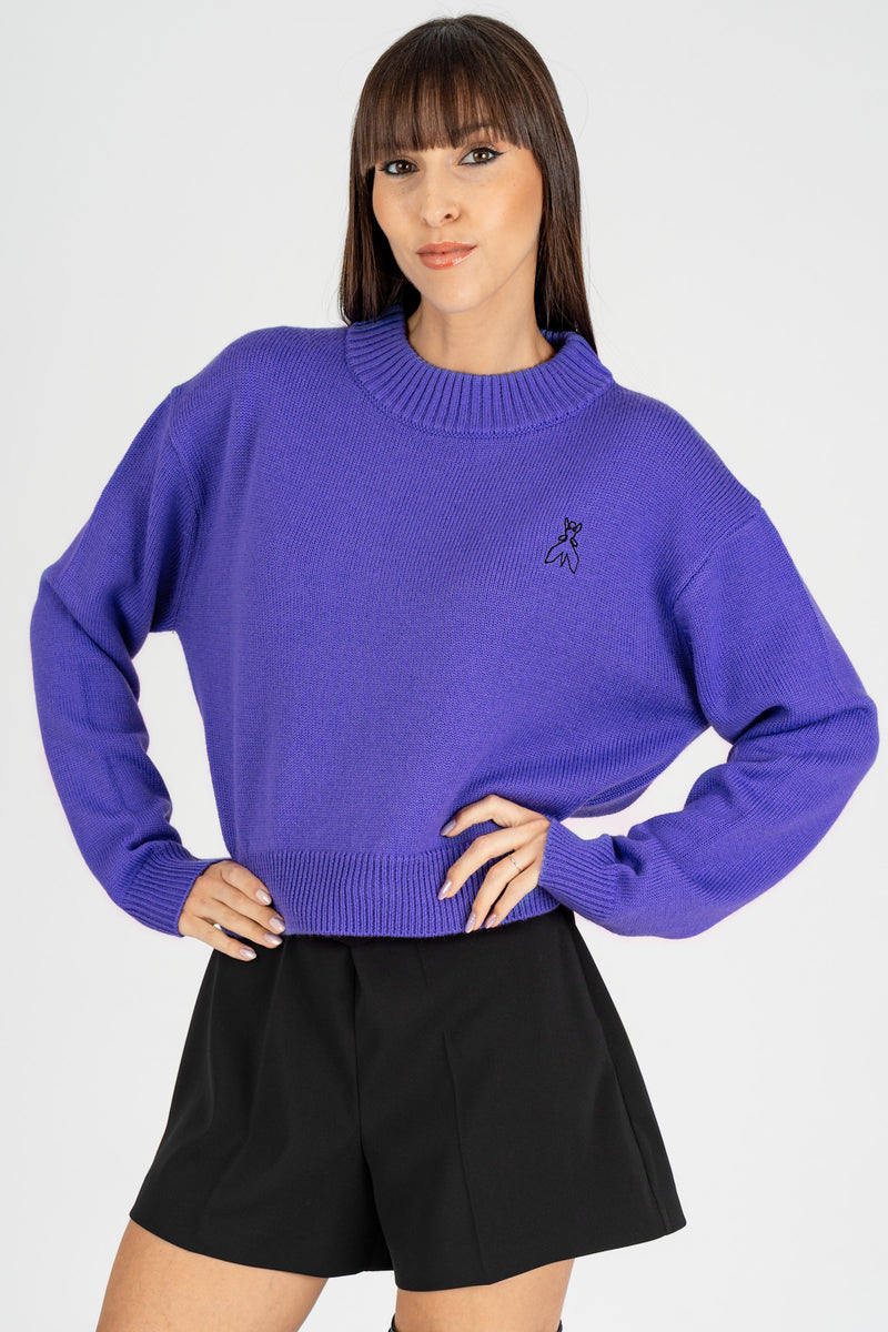 Maglia Crop Logo Jacquard Digital Violet