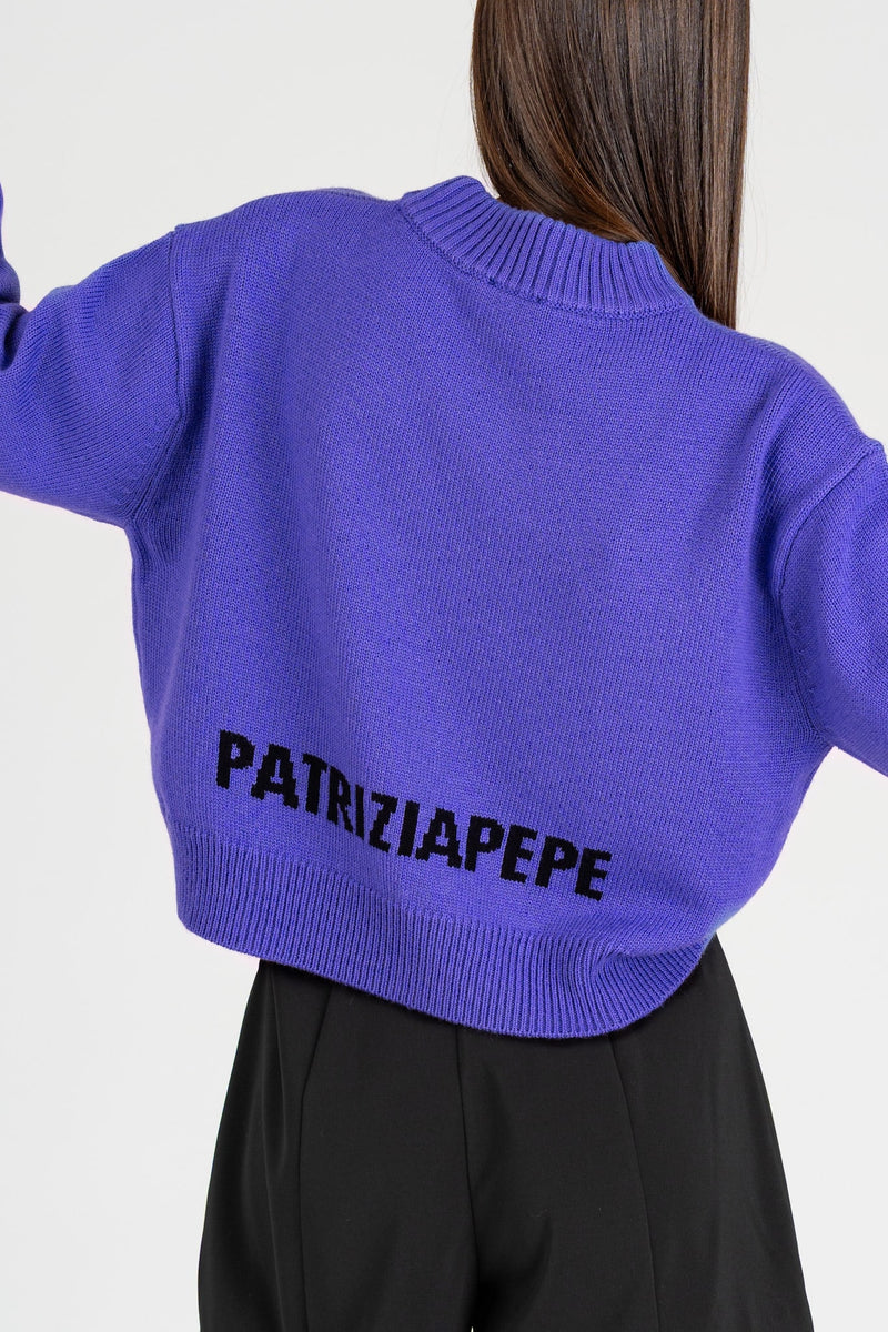 Maglia Crop Logo Jacquard Digital Violet