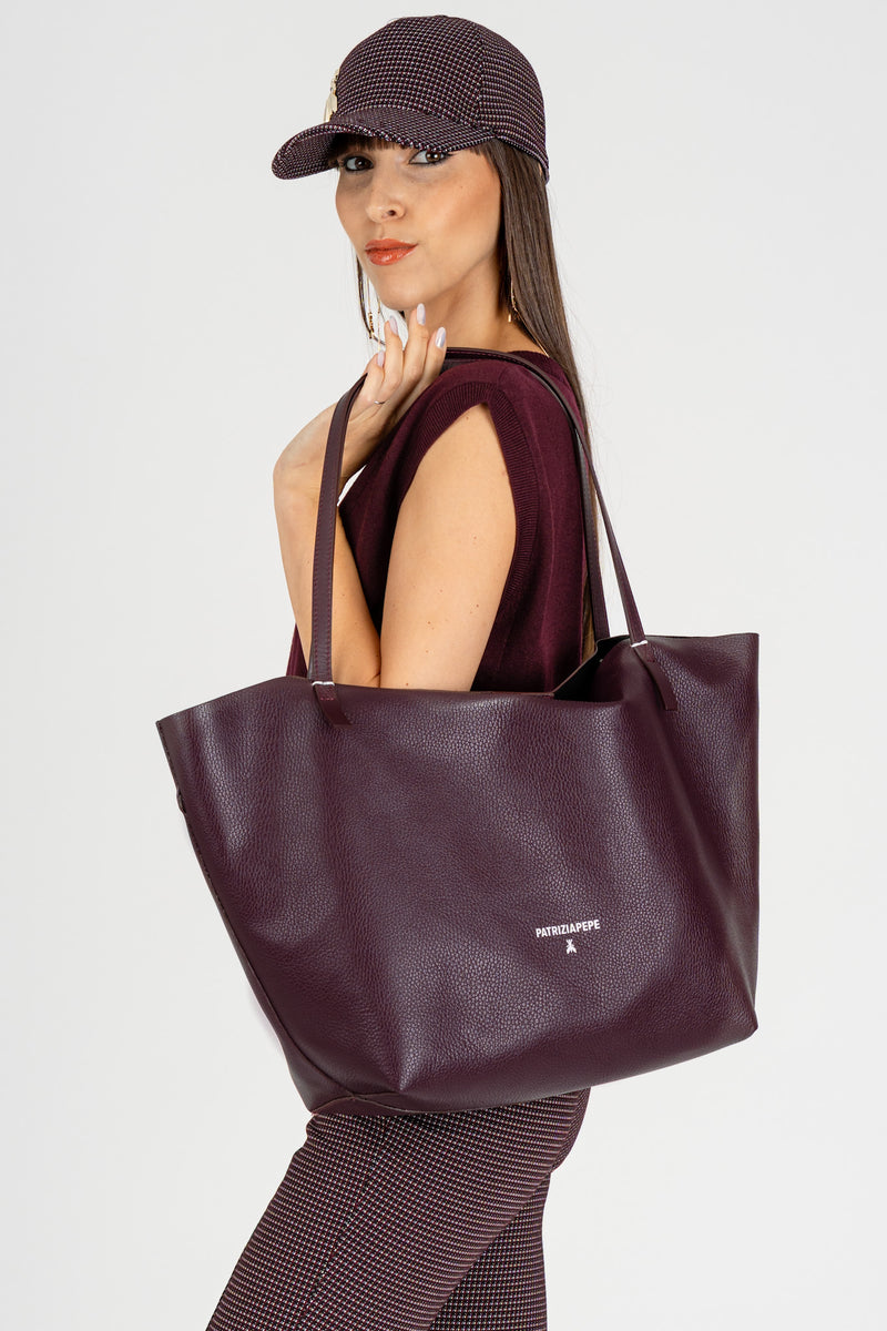 Borsa Shopping Pelle Martellata Purple Red