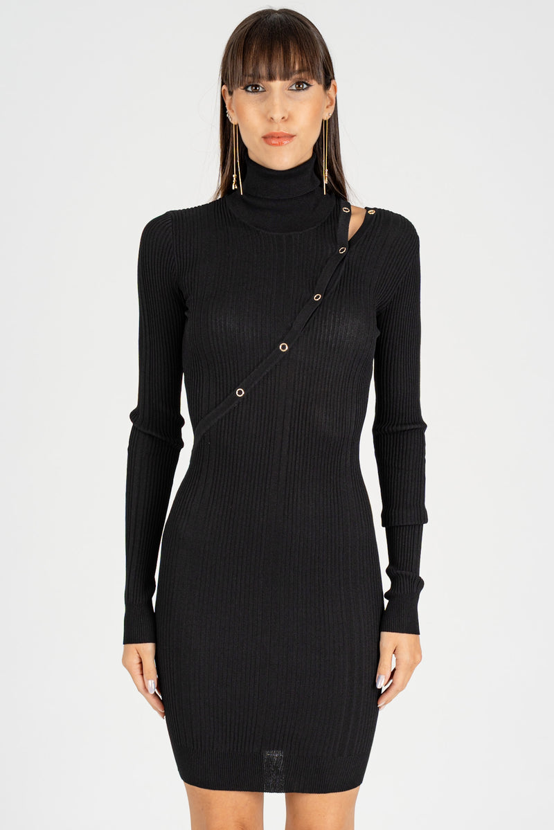 Abito in Maglia Slash Botton Nero