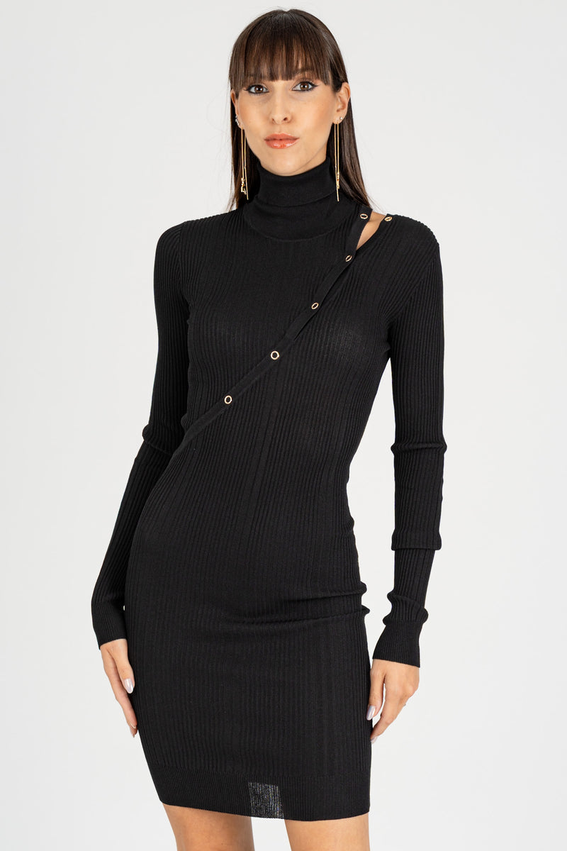 Abito in Maglia Slash Botton Nero
