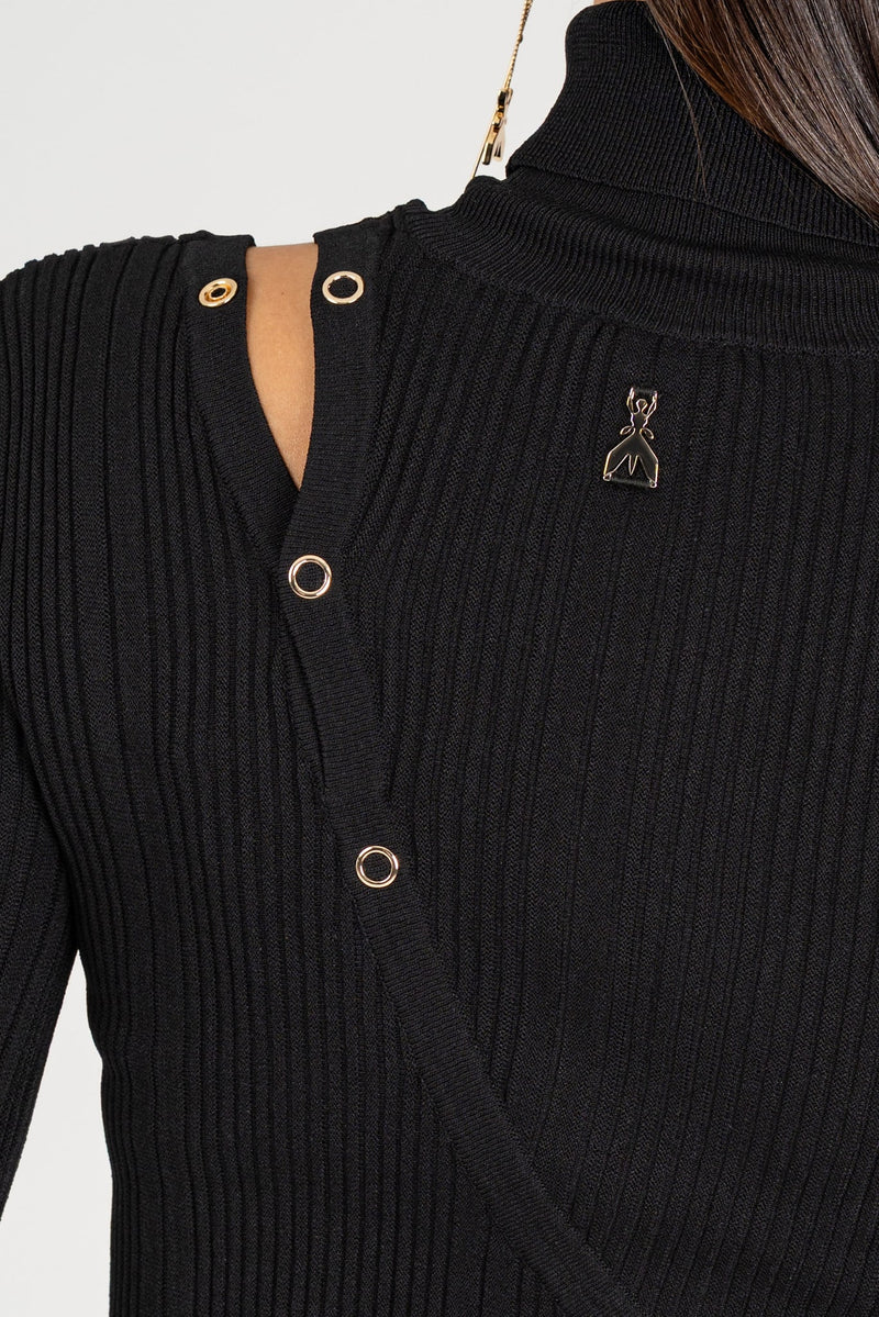 Abito in Maglia Slash Botton Nero