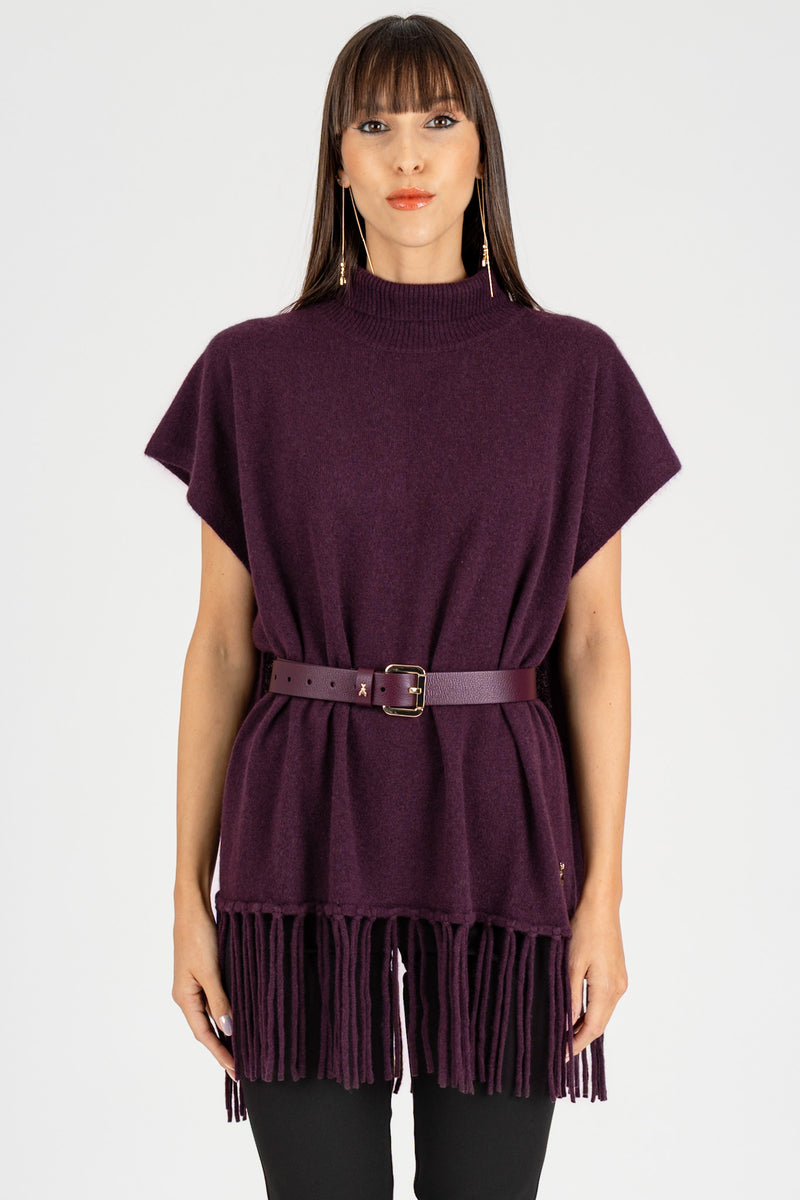 Poncho con Frange Purple Red Cashmere
