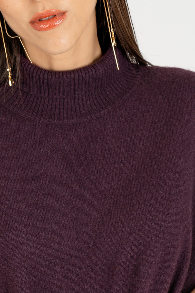 Poncho con Frange Purple Red Cashmere