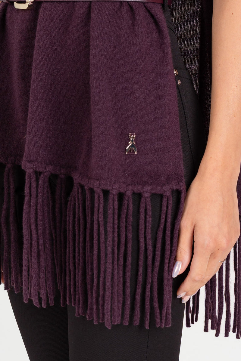 Poncho con Frange Purple Red Cashmere
