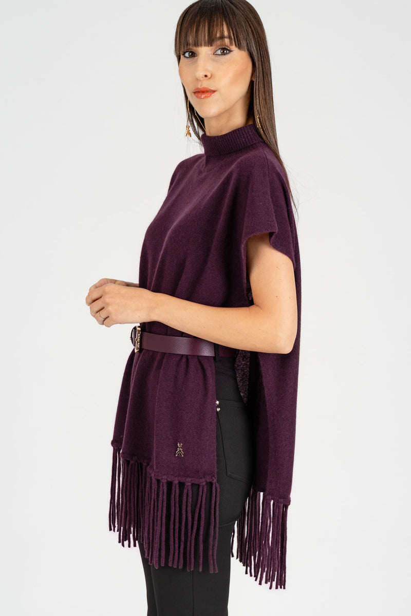 Poncho con Frange Purple Red Cashmere