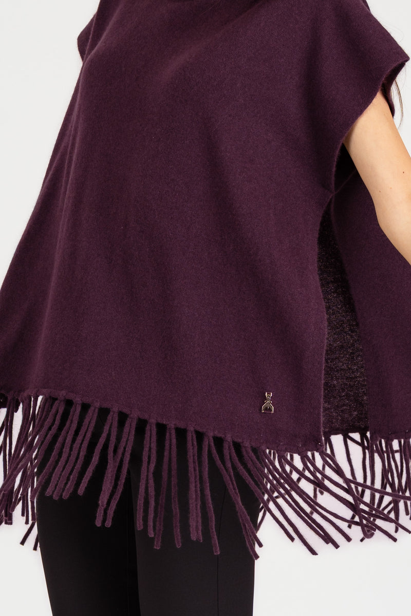 Poncho con Frange Purple Red Cashmere
