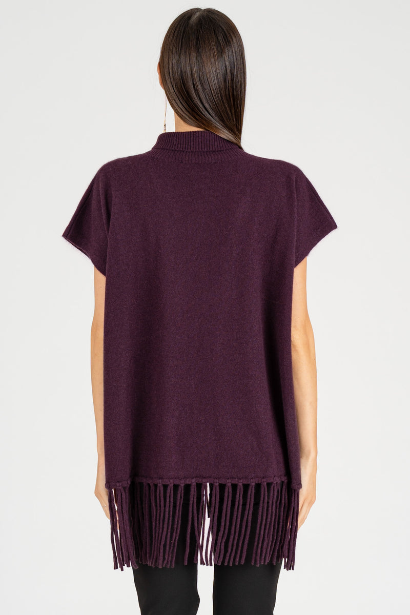 Poncho con Frange Purple Red Cashmere