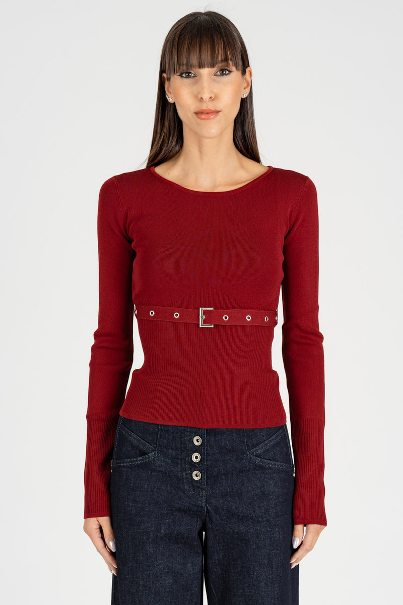 Maglia con Cintura Fibbia Velvet Red