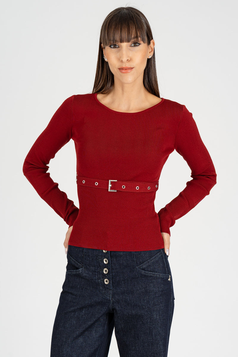 Maglia con Cintura Fibbia Velvet Red