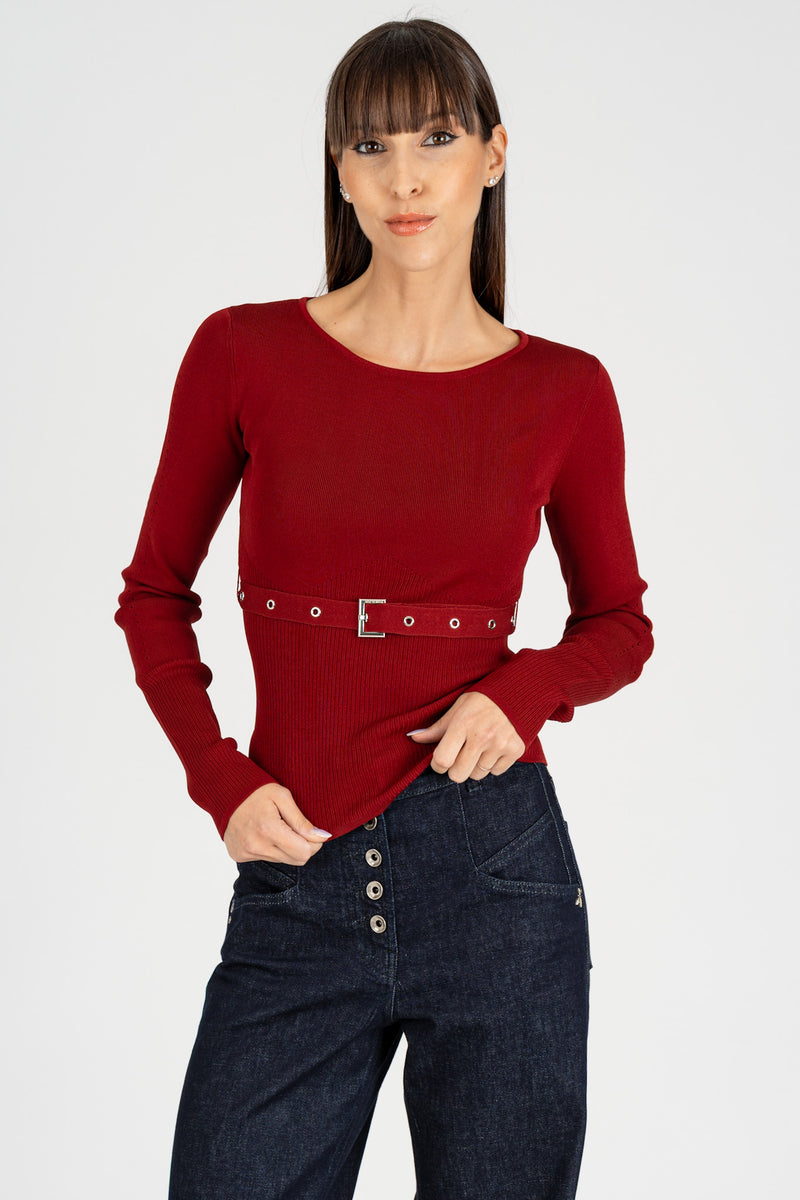 Maglia con Cintura Fibbia Velvet Red