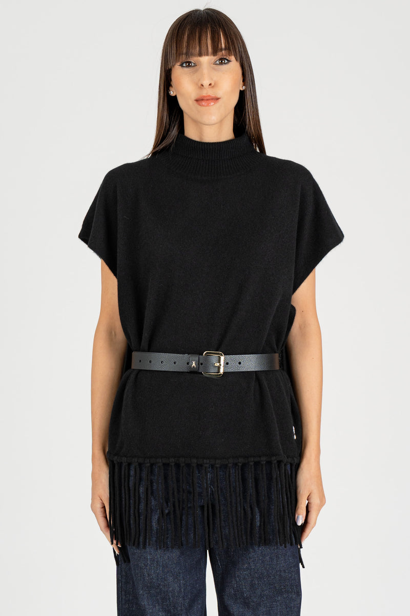 Poncho con Frange Nero Cashmere