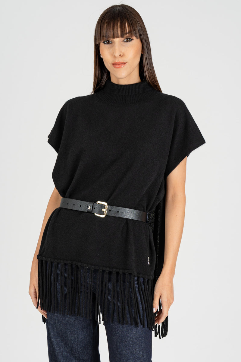 Poncho con Frange Nero Cashmere