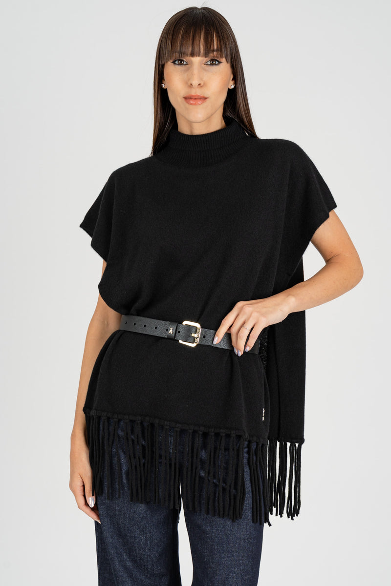 Poncho con Frange Nero Cashmere