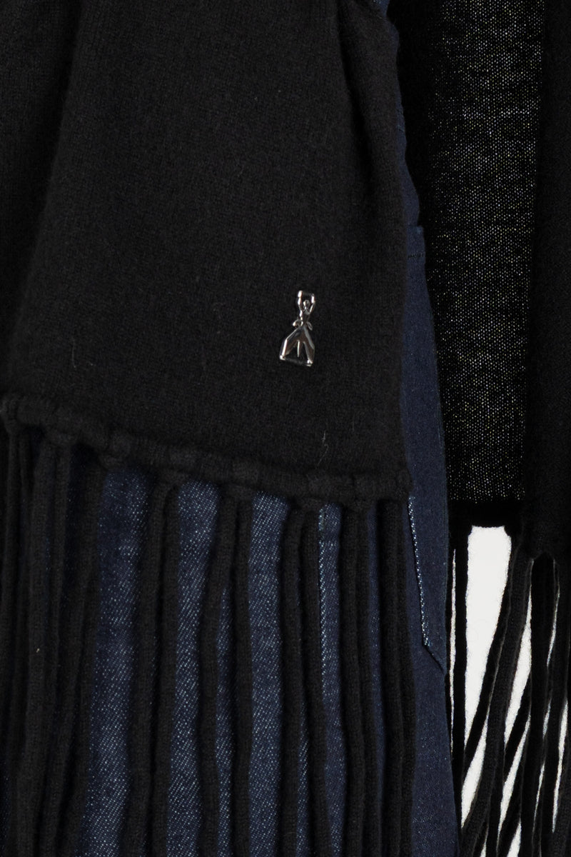 Poncho con Frange Nero Cashmere