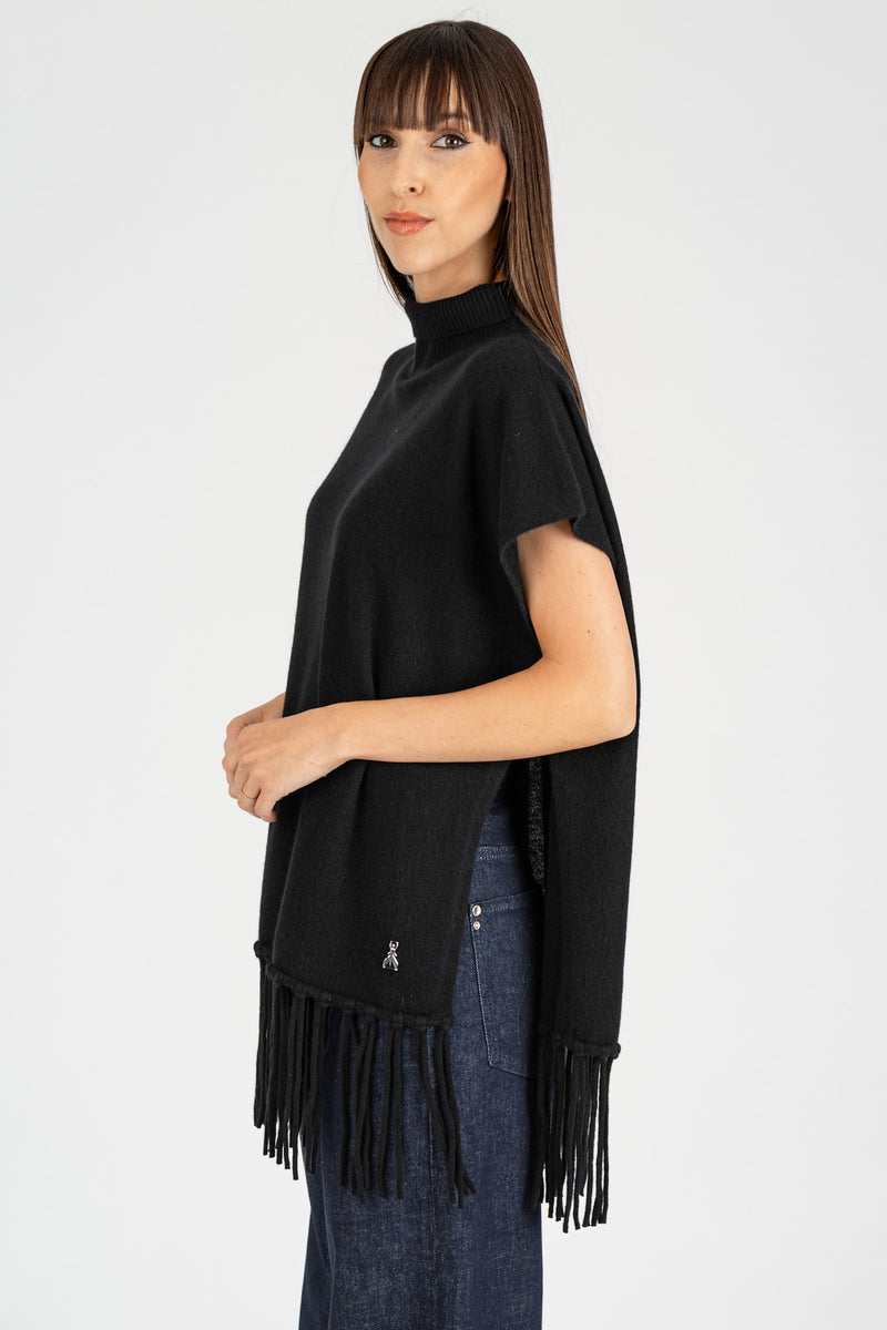 Poncho con Frange Nero Cashmere