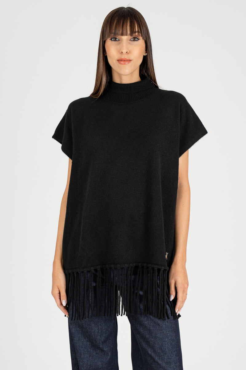 Poncho con Frange Nero Cashmere